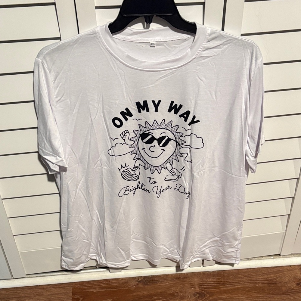 White Graphic T-Shirt with Sun Design